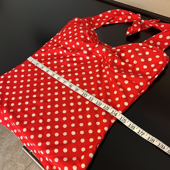 DownEast Basics Sausalito Halter Pinup Polka dot Tankini, red and white, size L - Picture 7 of 8